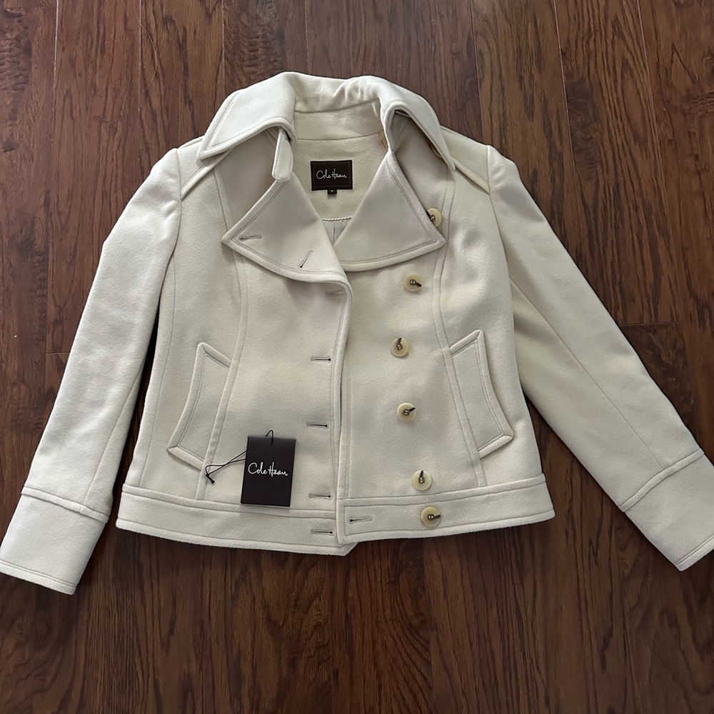 Cole Haan Women's Elegant Cream Pea Coat